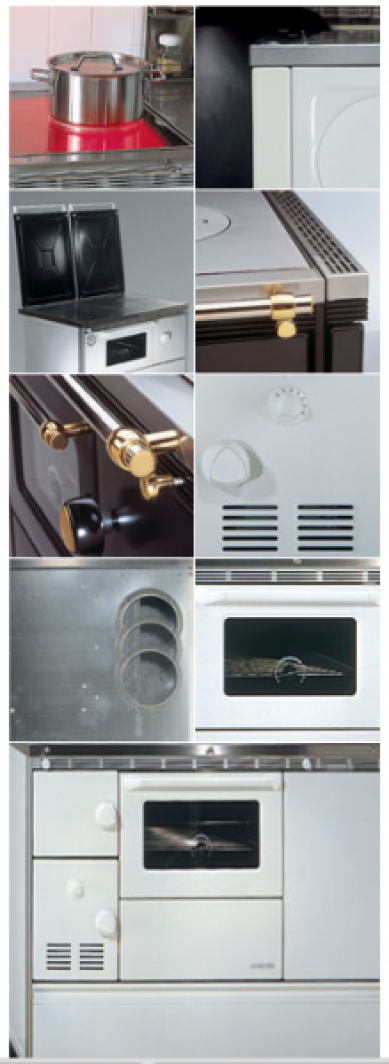 Dettagli di una termocucina a legna con rivestimento in ceramica