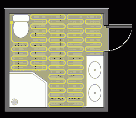 Schema di collocazione del sistema di serpentine in tutta l'abitazione per l'installazione dell'impianto di riscaldamento a pavimento