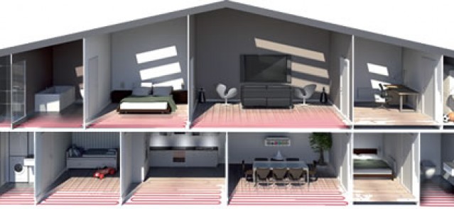 Schema di installazione di un impianto di riscaldamento elettrico a pavimento su un'abitazione che si sviluppa su due livelli