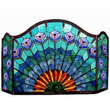 Parafiamma in vetro colorato in pieno stile liberty con sfumature cerulee