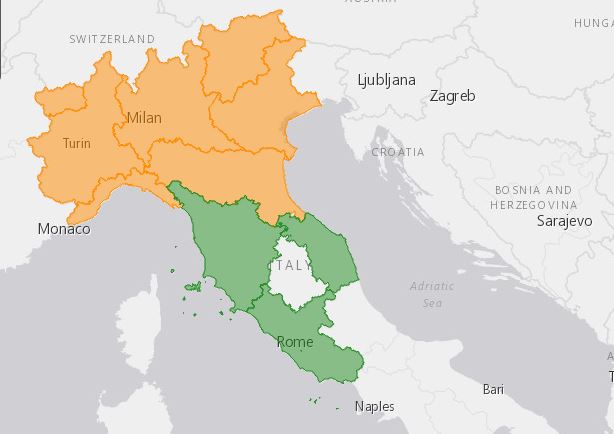 Mappa delle regioni italiane servite dal teleriscalmento