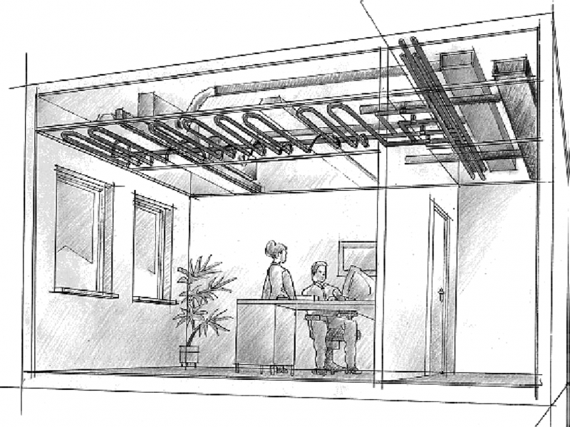Struttura dell'installazione di un sistema di riscaldamento a soffitto in un'azienda
